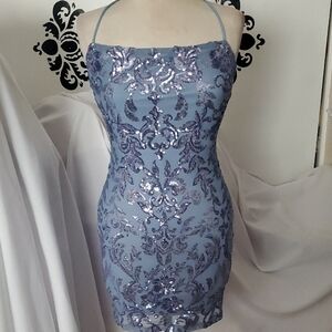 Windsor Blue and Purple Bodycon Mini Dress Spaghetti Strap
